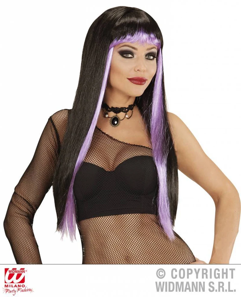 Gothic glamour pruik zwart/paars
