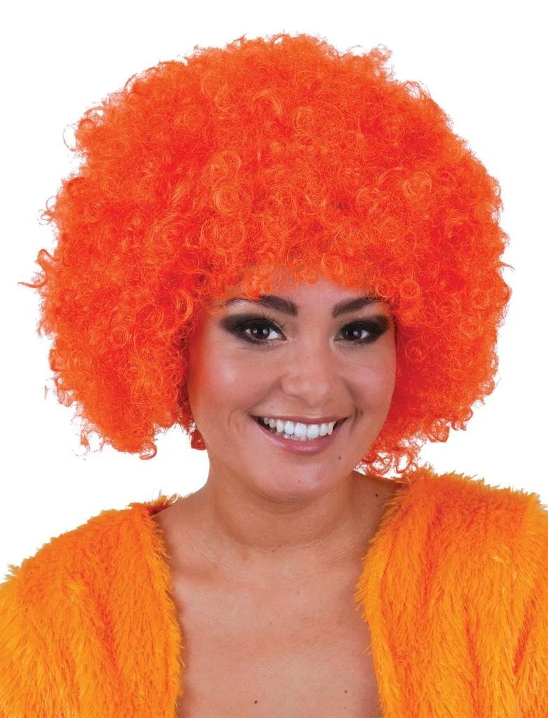 Pruik hippie afro Evi oranje