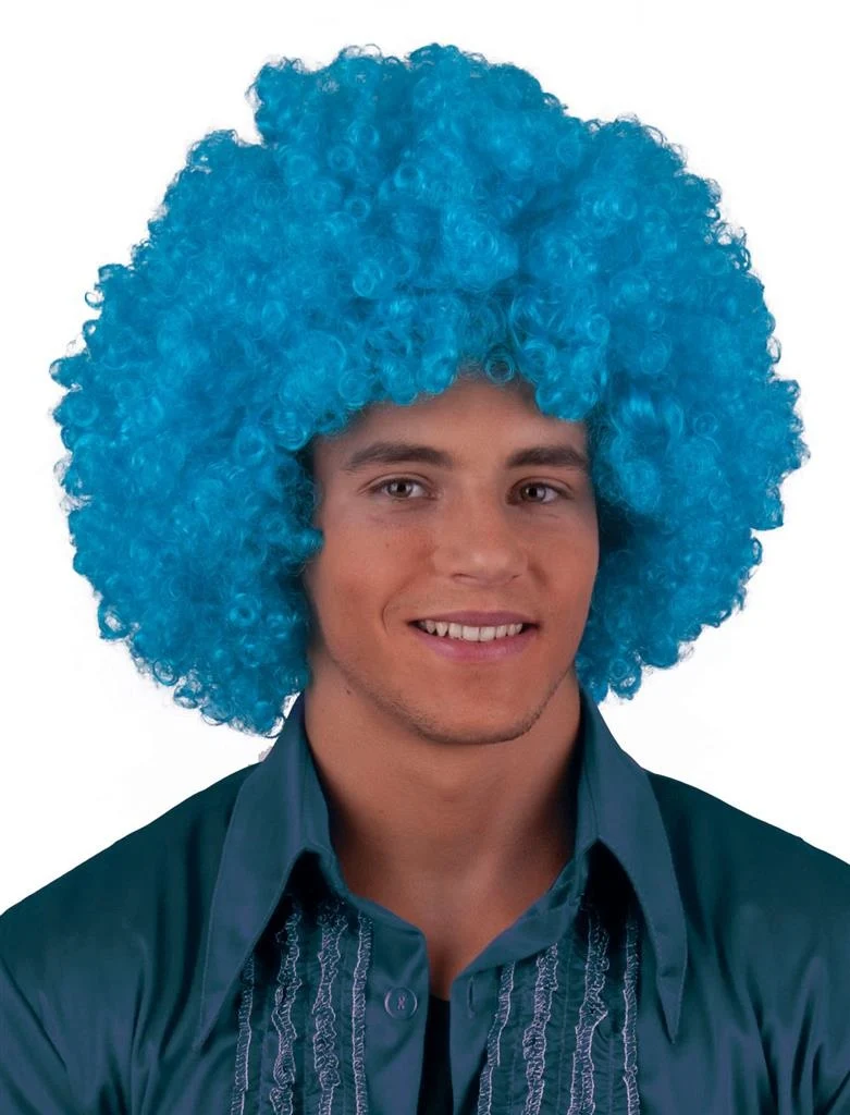 Pruik disco afro Sam blauw