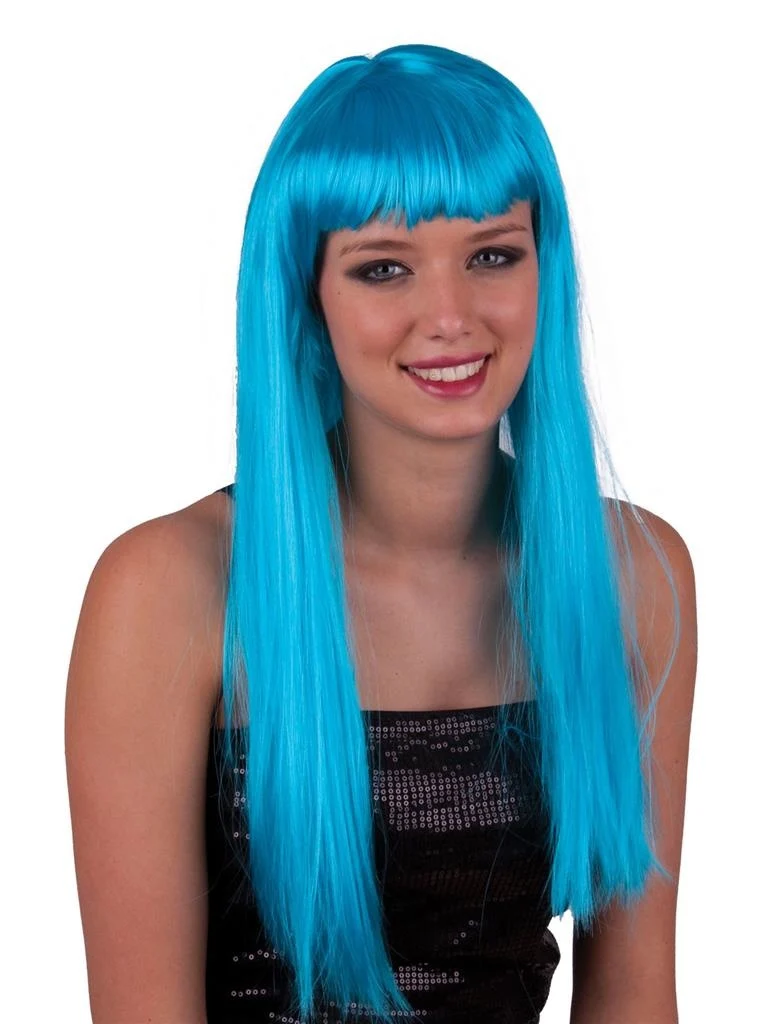 Pruik lang stijl turquoise haar met pony
