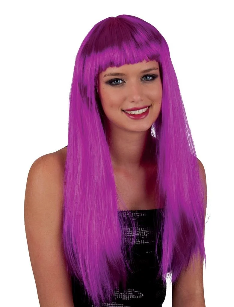 Pruik lang stijl paars haar met pony