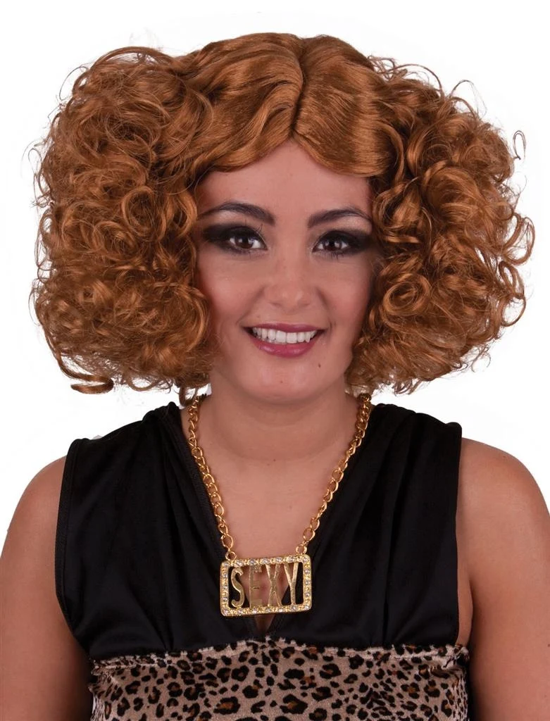 Pruik disco diva Eline bruin