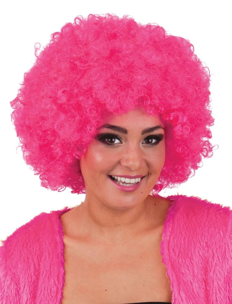 Pruik hippie afro Evi roze/fuchsia
