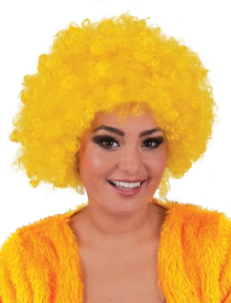 Pruik hippie afro Evi geel