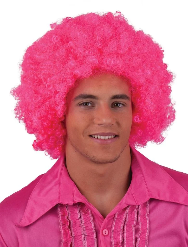 Pruik disco afro Sam roze/fuchsia