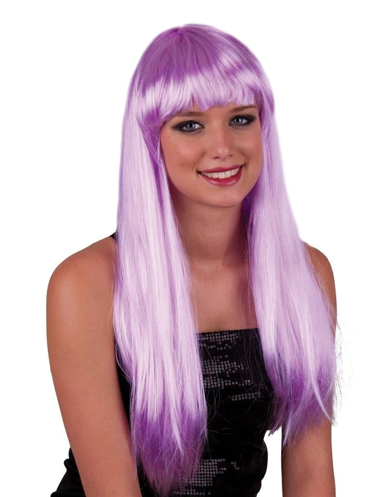 Pruik lang stijl haar paars/lila met pony