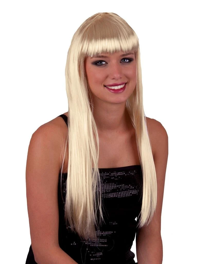 Pruik lang stijl blond met pony