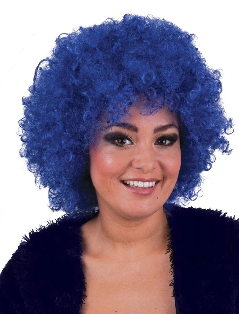 Pruik hippie afro Evi kobalt blauw