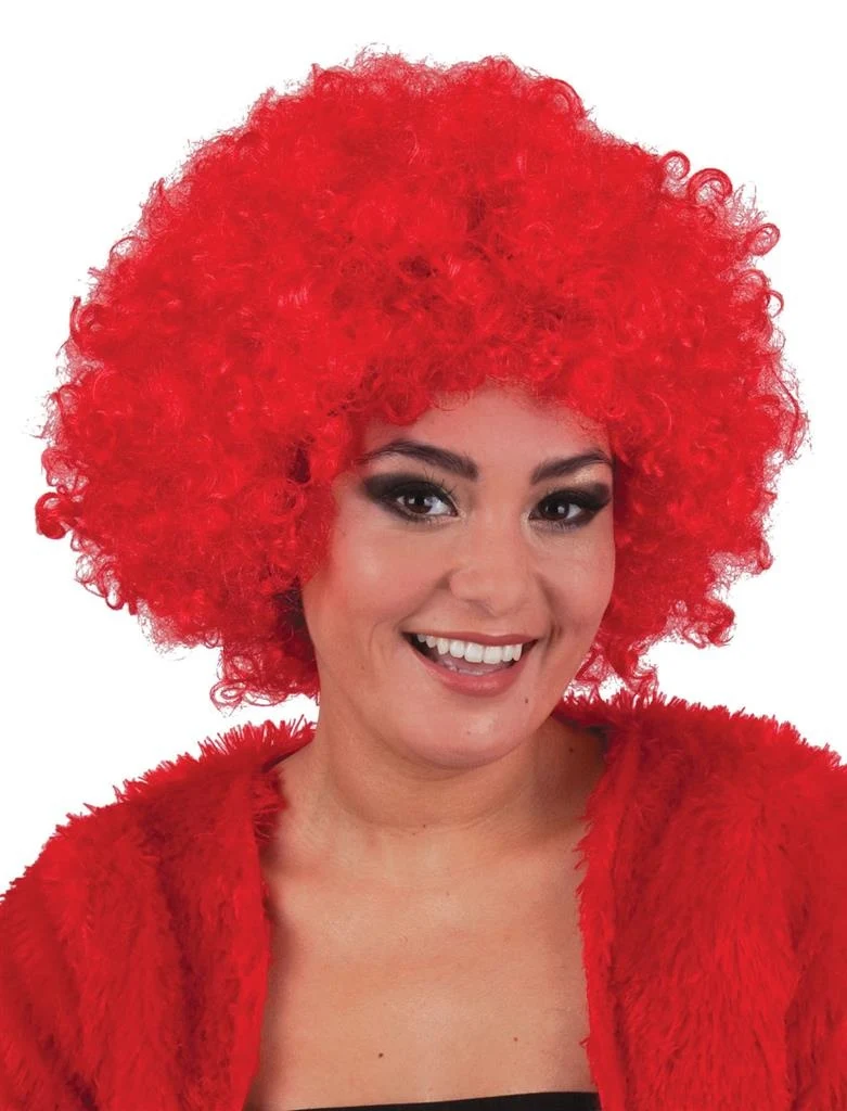 Pruik hippie afro Evi rood