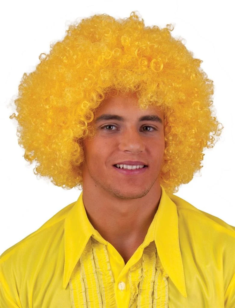 Pruik disco afro Sam geel