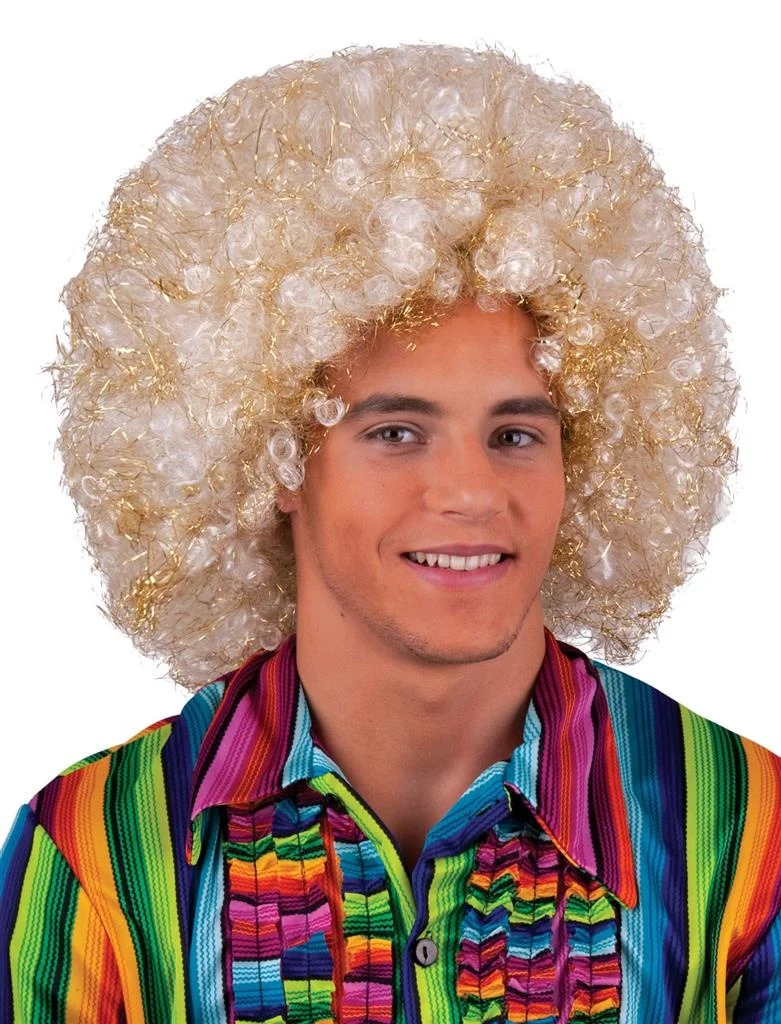 Pruik maxi afro Sam wit goud