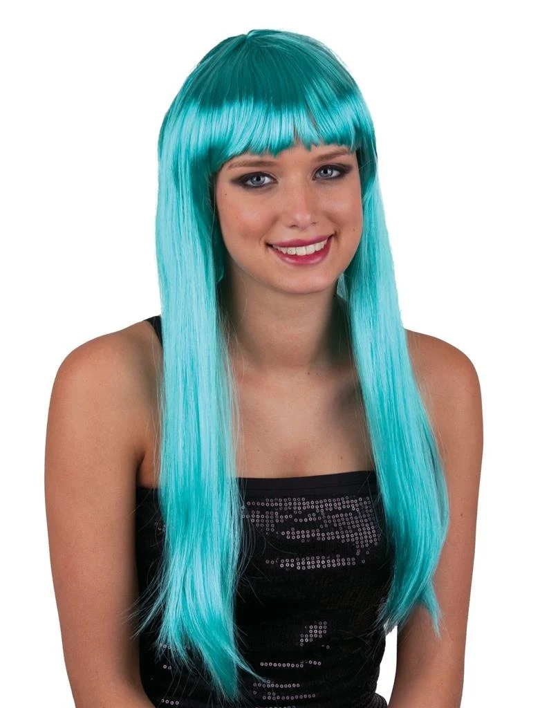 Pruik lang stijl azuur haar met pony