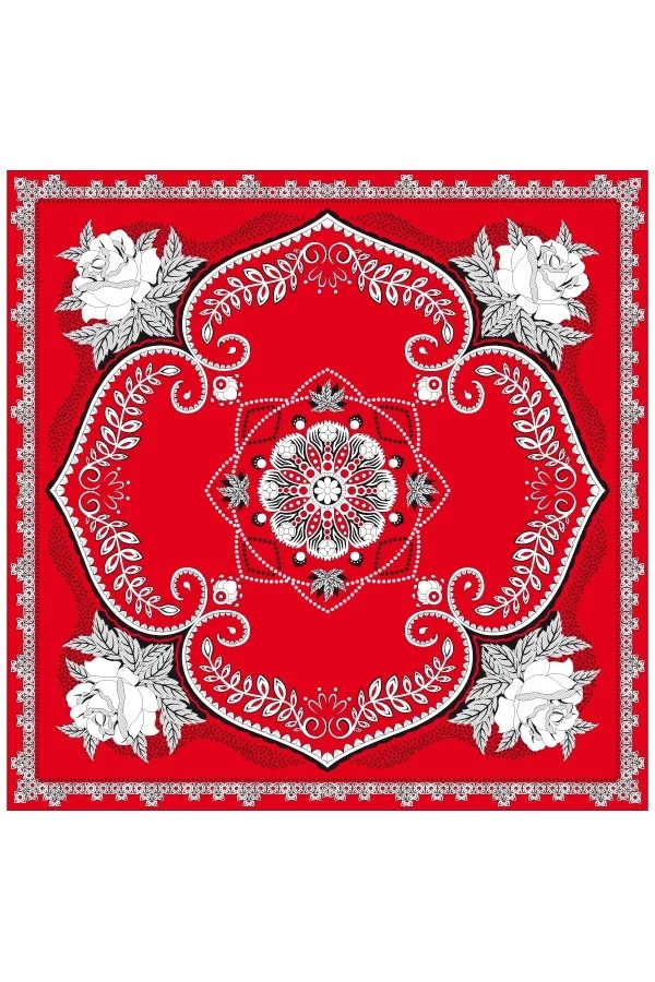 Rode zakdoek met bloemen motief 63X63cm