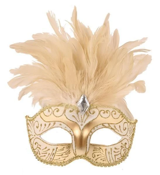 Oogmasker met veren wit