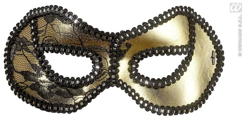 Oogmasker zwart/goud met kant op ogen