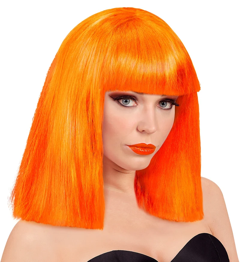 Neon oranje pruik showgirl
