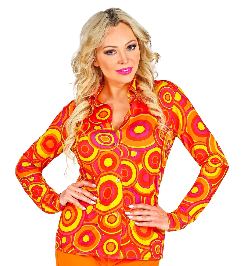 Damesshirt jaren 70 oranje/geel