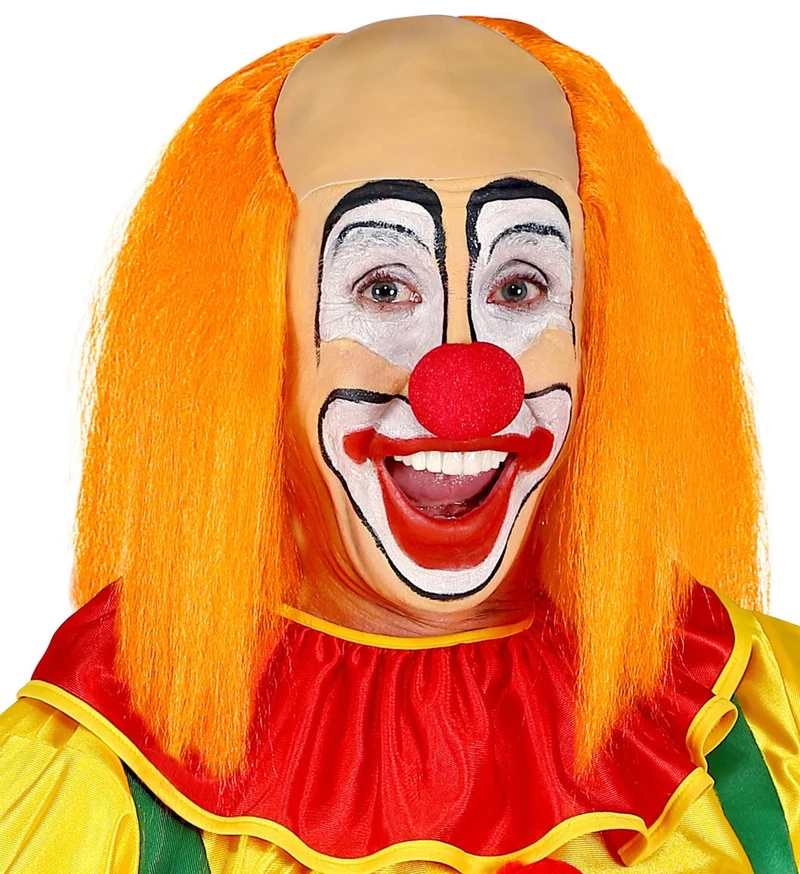 Kale kop pruik clown met oranje haar