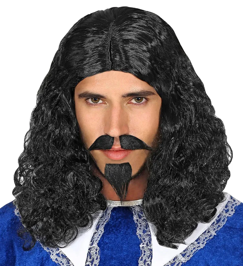 Musketier pruik zwart compleet