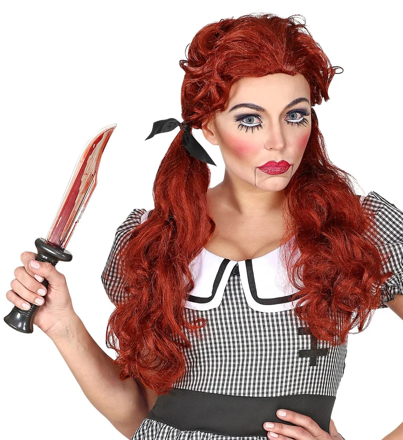 Rode halloween pruik met twee staartjes