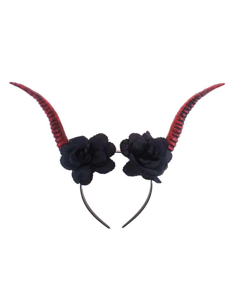 Diadeem met duivelshoorn en bloemen