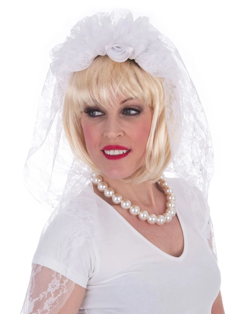 Bruidssluier Steffie met witte roos