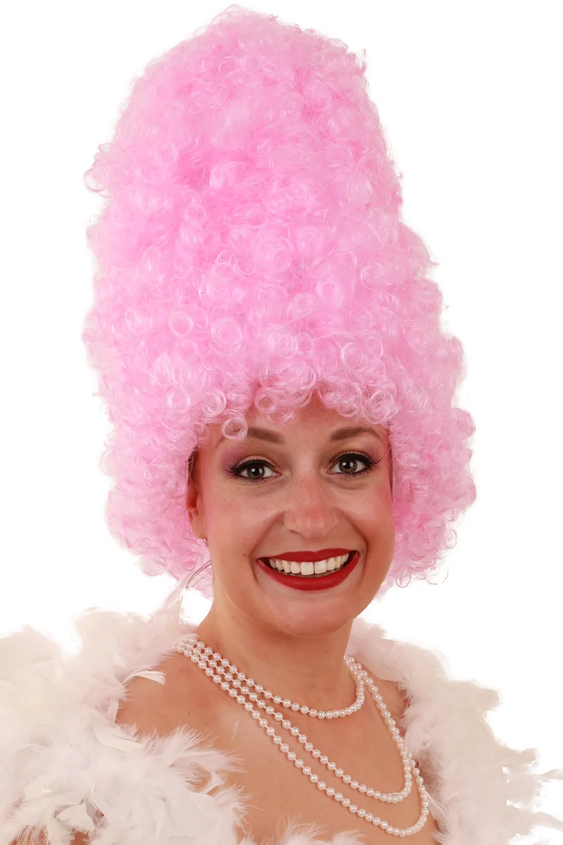 Pruik Curly hoog roze