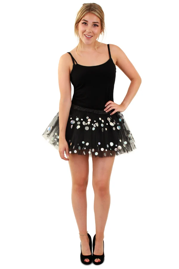 Tule rokje zwart met dots dames one size