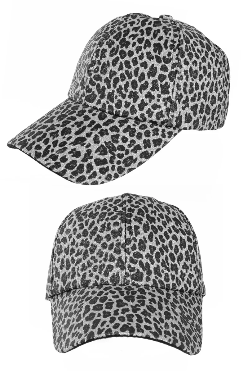 Baseballcap panter glitter zilver