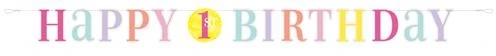 Letterbanner First Birthday roze 182cm