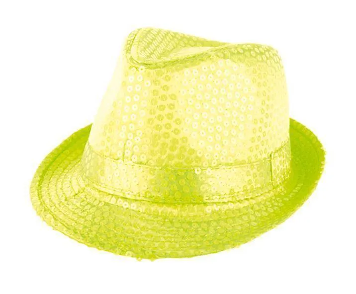 Gangsterhoed pailletten neon geel