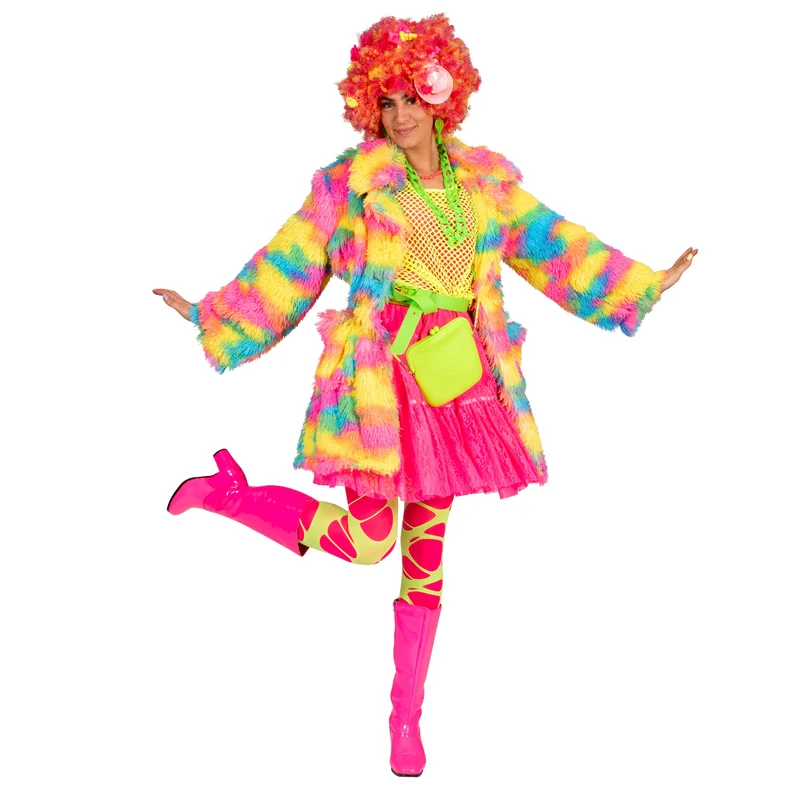 Fuzzy nep bontjas Nina in regenboog kleuren