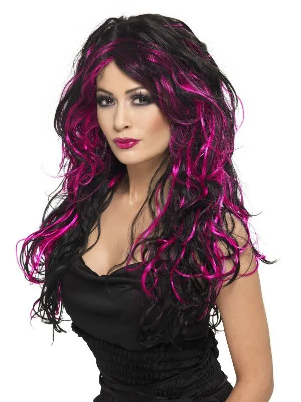 Gothic bruid pruik zwart/roze