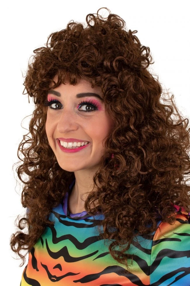 Pruik Lola lang krullend bruin
