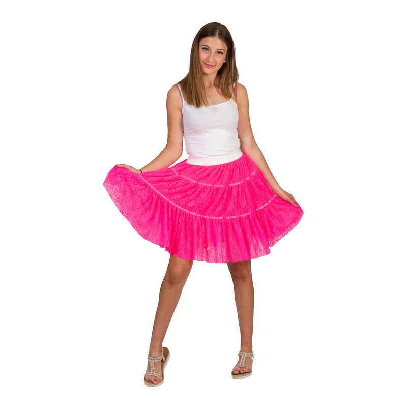 Kanten petticoat Nikki in neon roze