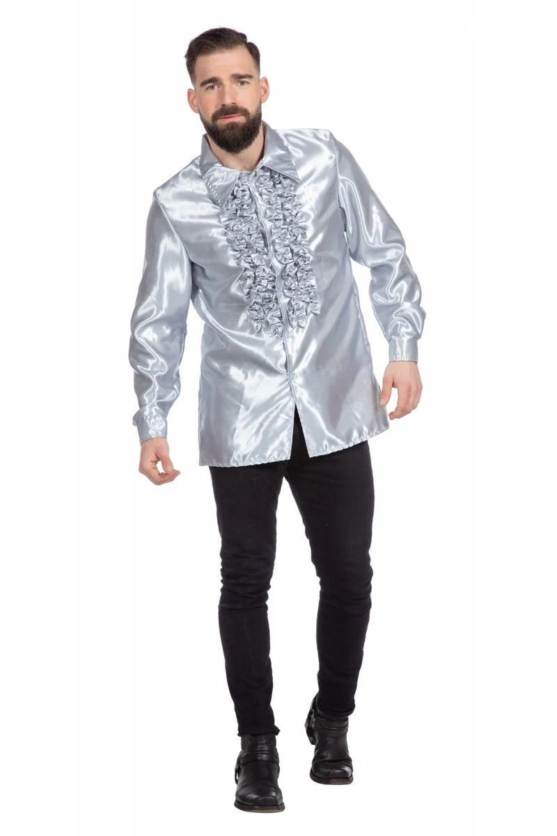 Ruchesblouse satijn zilver