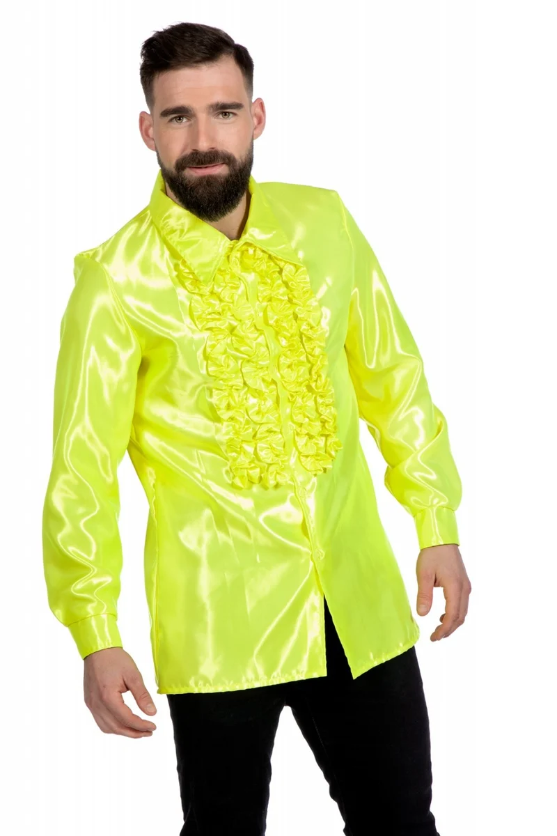 Ruchesblouse satijn neon geel