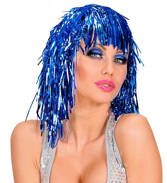 Disco pruik lurex blauw