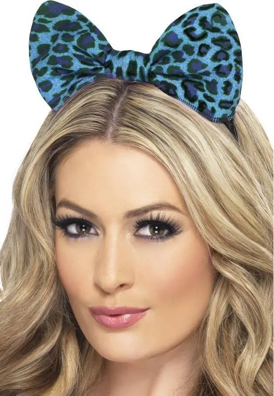 Luipaard strik blauw op hoofdband