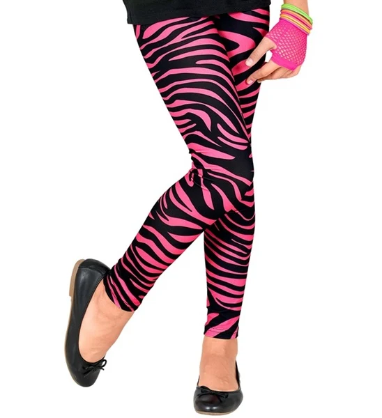 Zebra legging disco neon roze kinderen