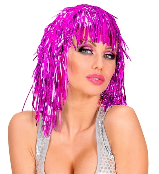 Disco pruik lurex roze