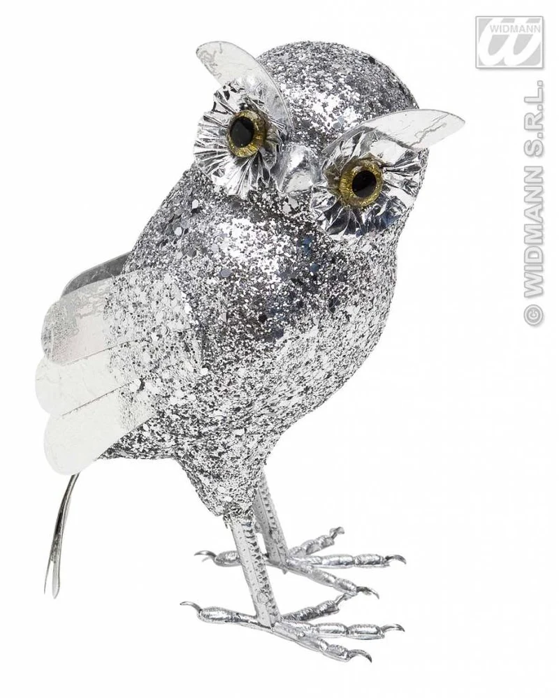 Glitter uil zilver 18,5cm