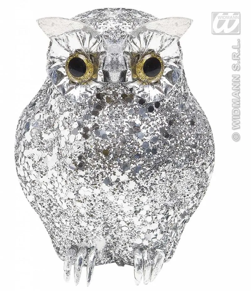 Glitter uil zilver 10,5cm