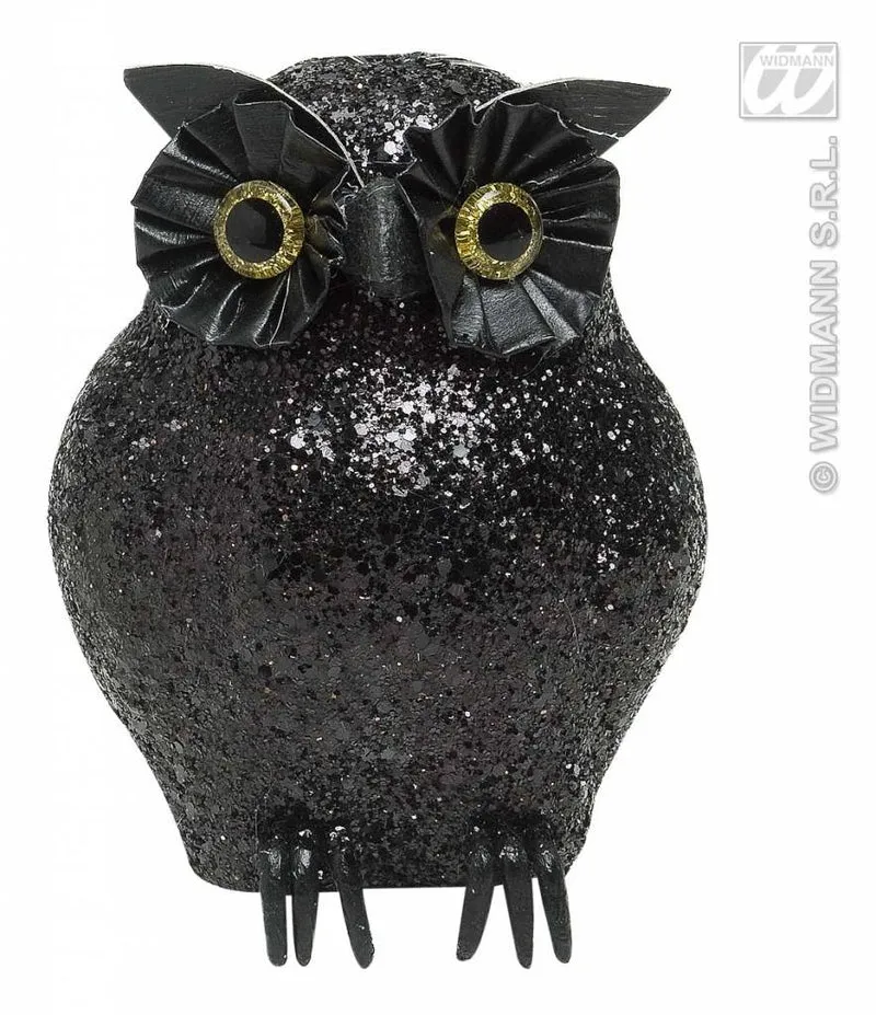 Glitter uil zwart 10,5cm