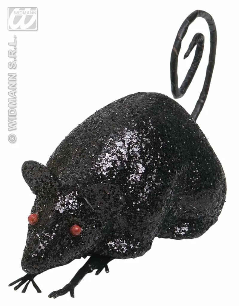Glitter muis zwart 12cm