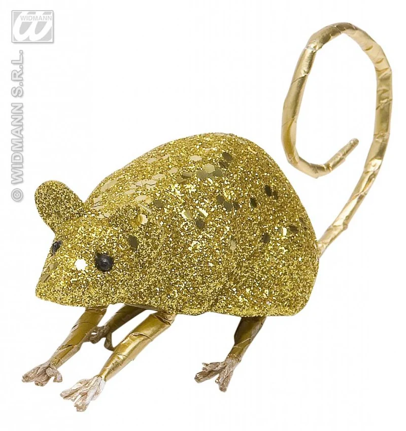 Glitter muis goud 8,5cm