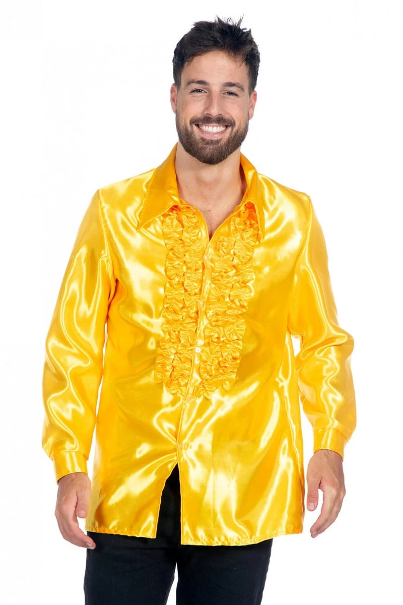 Ruchesblouse satijn geel