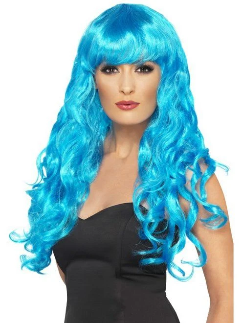 Pruik Siren lang haar blauw