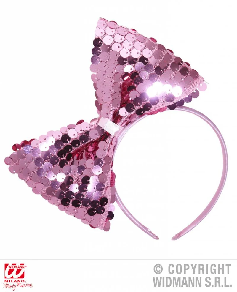 Hoofdband met paillettenstrik roze