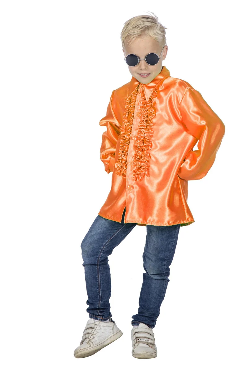 Ruches blouse satijn oranje kind